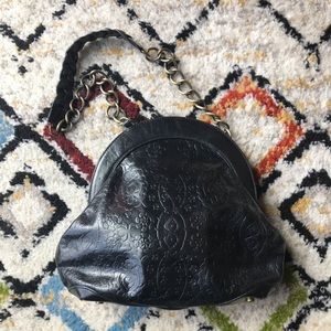 Hobo Black Leather Floral Embossed Handbag